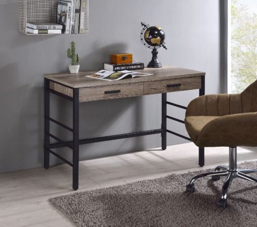 Acme Disho Light Weathered Oak & Black Writing Desk with USB