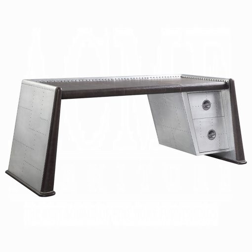 Acme Brancaster Distress Chocolate Top Grain Leather & Aluminum Executive Writing Desk - Image 2