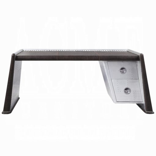 Acme Brancaster Distress Chocolate Top Grain Leather & Aluminum Executive Writing Desk - Image 3