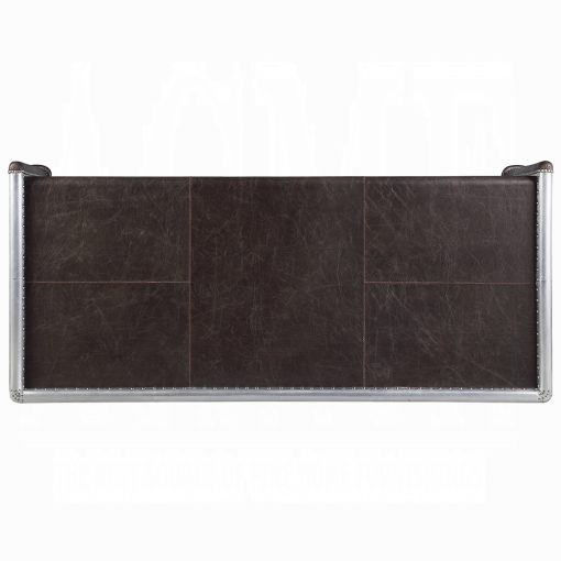 Acme Brancaster Distress Chocolate Top Grain Leather & Aluminum Executive Writing Desk - Image 6
