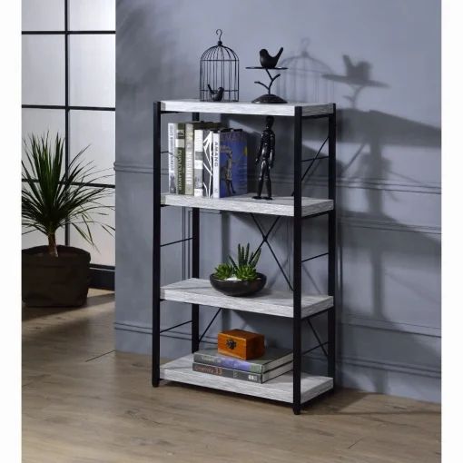 Acme Jurgen Antique White & Black Bookshelf