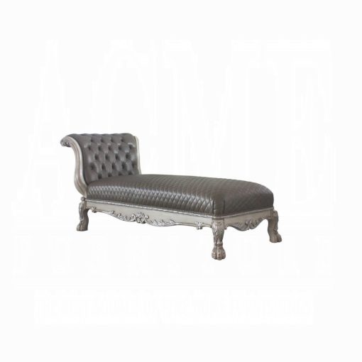 Acme Dresden Vintage Bone White & Synthetic Leather Chaise with Pillow - Image 2