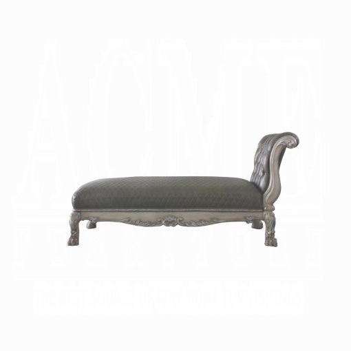 Acme Dresden Vintage Bone White & Synthetic Leather Chaise with Pillow - Image 3