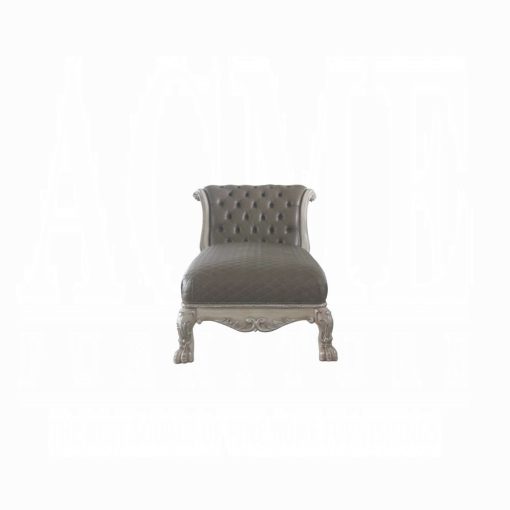 Acme Dresden Vintage Bone White & Synthetic Leather Chaise with Pillow - Image 4