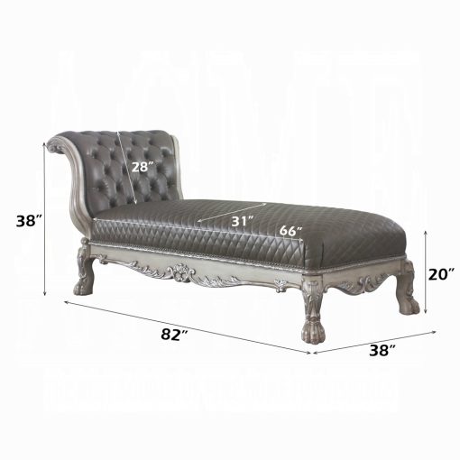 Acme Dresden Vintage Bone White & Synthetic Leather Chaise with Pillow - Image 6