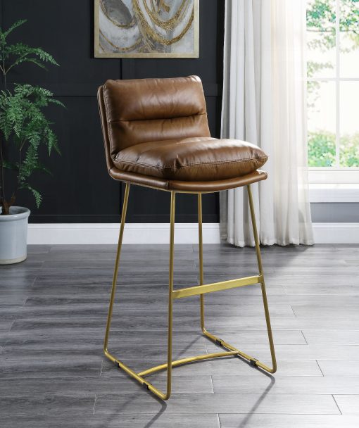 Acme Alsey Saddle Brown Top Grain Leather Bar Chair