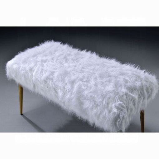 Acme Bagley II White Faux Fur & Gold Metal Tapered Leg Bench - Image 2