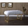 Acme Bagley II White Faux Fur & Gold Metal Sled Bench
