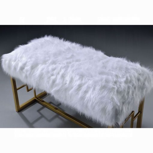 Acme Bagley II White Faux Fur & Gold Metal Sled Bench - Image 2