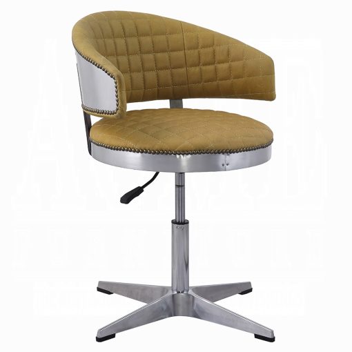 Acme Brancaster Turmeric Top Grain Leather & Chrome Adjustable Stool with Swivel - Image 2