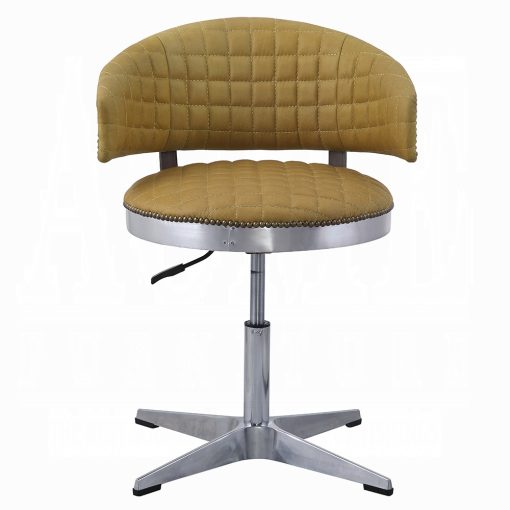 Acme Brancaster Turmeric Top Grain Leather & Chrome Adjustable Stool with Swivel - Image 3