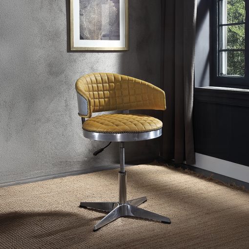 Acme Brancaster Turmeric Top Grain Leather & Chrome Adjustable Stool with Swivel