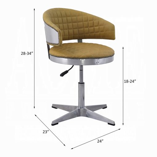 Acme Brancaster Turmeric Top Grain Leather & Chrome Adjustable Stool with Swivel - Image 6
