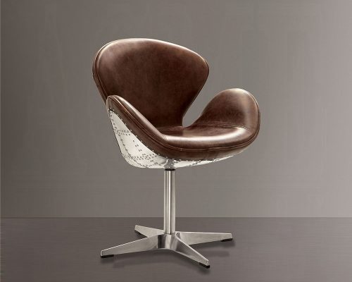 Acme Brancaster Retro Brown Top Grain Leather & Aluminum Curved Lines Accent Chair with Swivel