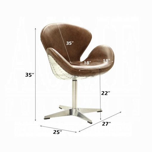 Acme Brancaster Retro Brown Top Grain Leather & Aluminum Curved Lines Accent Chair with Swivel - Image 5