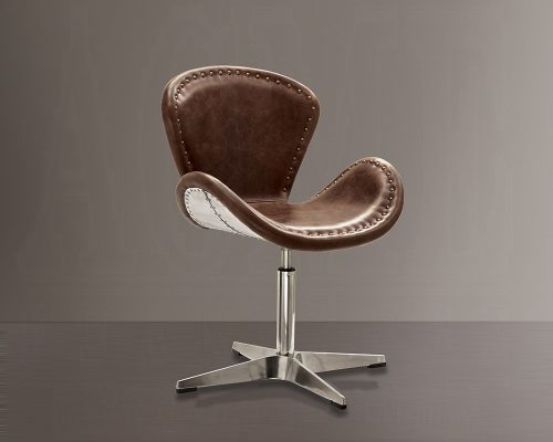 Acme Brancaster Retro Brown Top Grain Leather & Aluminum Accent Chair with Swivel