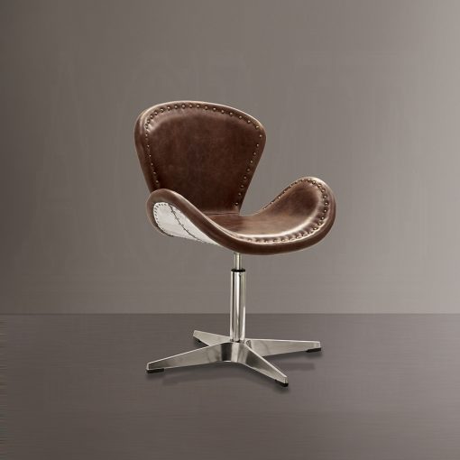 Acme Brancaster Retro Brown Top Grain Leather & Aluminum Accent Chair with Swivel