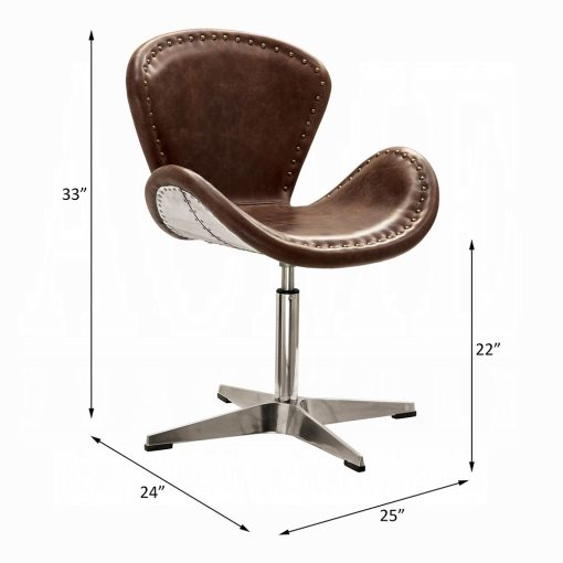 Acme Brancaster Retro Brown Top Grain Leather & Aluminum Accent Chair with Swivel - Image 3
