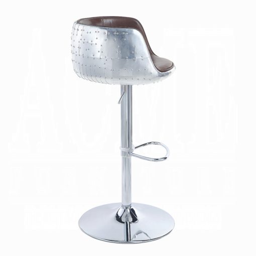 Acme Brancaster Vintage Brown Top Grain Leather & Aluminum Smooth Lines Adjustable Stool with Swivel - Image 4