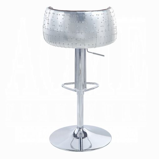 Acme Brancaster Vintage Brown Top Grain Leather & Aluminum Smooth Lines Adjustable Stool with Swivel - Image 5