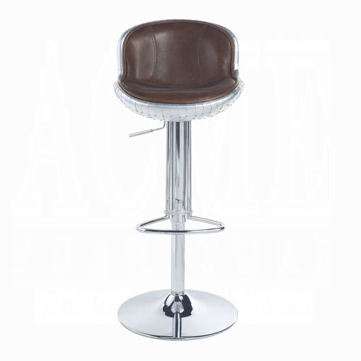 Acme Brancaster Vintage Brown Top Grain Leather & Aluminum Adjustable Stool with Swivel - Image 2