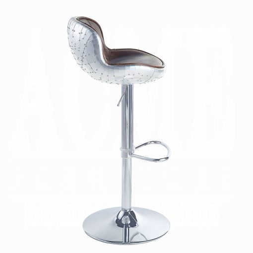 Acme Brancaster Vintage Brown Top Grain Leather & Aluminum Adjustable Stool with Swivel - Image 3