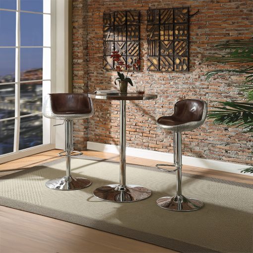 Acme Brancaster Vintage Brown Top Grain Leather & Aluminum Adjustable Stool with Swivel - Image 7