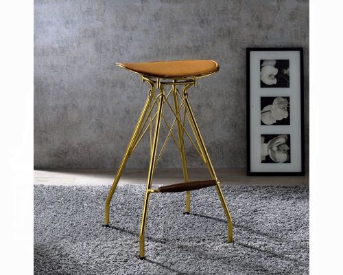 Acme Dragea Whiskey Synthetic Leather & Gold Bar Stool - Set of 2