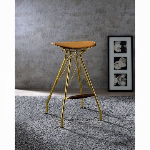 Acme Dragea Whiskey Synthetic Leather & Gold Bar Stool - Set of 2