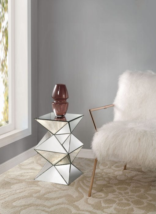 Acme Dominic Mirrored Diamond Shape Pedestal Stand
