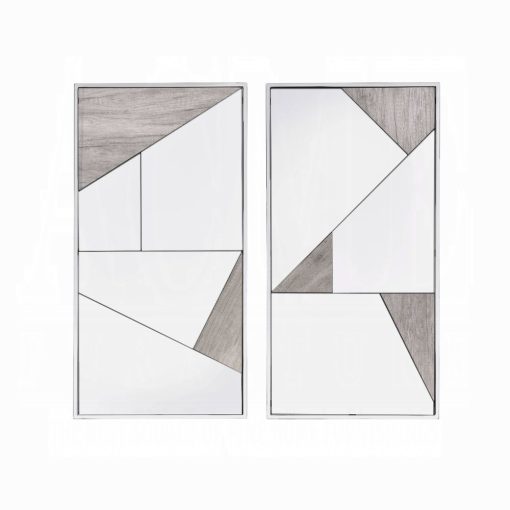 Acme Chafik Mirrored, Natural Oak & Chrome Accent Mirror - Set of 2 - Image 2