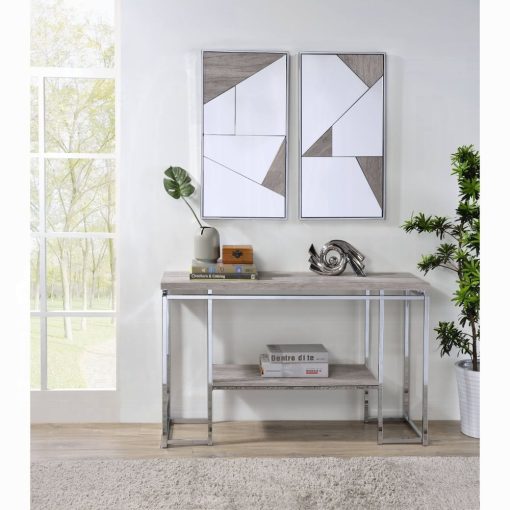 Acme Chafik Mirrored, Natural Oak & Chrome Accent Mirror - Set of 2