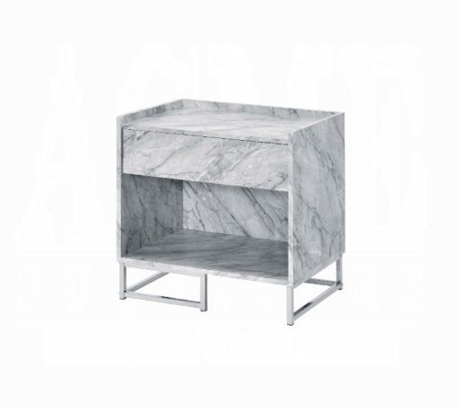 Acme Azrael White Printed Faux Marble & Chrome Accent Table - Image 2
