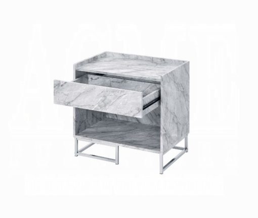 Acme Azrael White Printed Faux Marble & Chrome Accent Table - Image 3