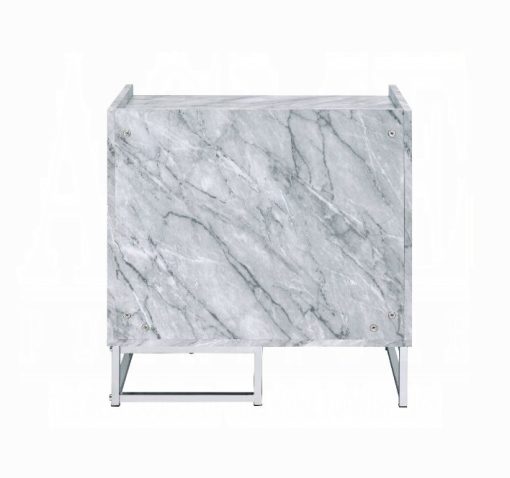 Acme Azrael White Printed Faux Marble & Chrome Accent Table - Image 4