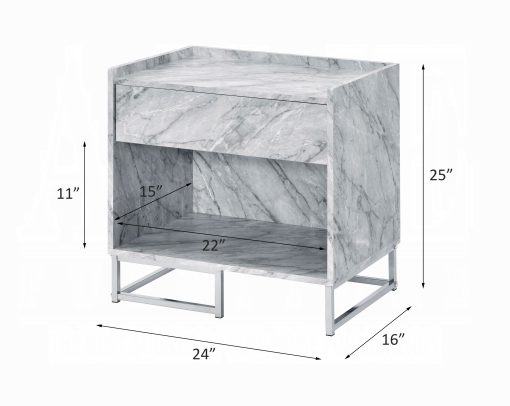 Acme Azrael White Printed Faux Marble & Chrome Accent Table - Image 6