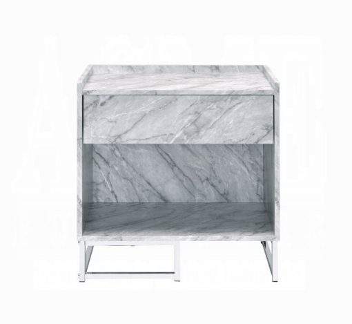 Acme Azrael White Printed Faux Marble & Chrome Accent Table - Image 5