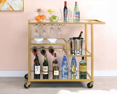 Acme Adamsen Mirrored & Champagne Serving Cart