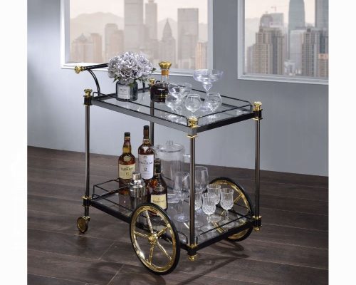 Acme Cyrus Clear Glass & Black/Gold Serving Cart