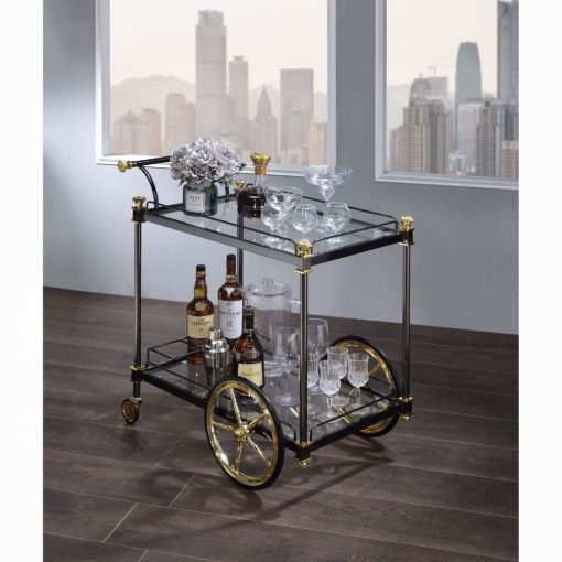 Acme Cyrus Clear Glass & Black/Gold Serving Cart