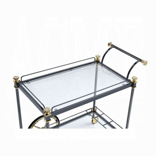 Acme Cyrus Clear Glass & Black/Gold Serving Cart - Image 2