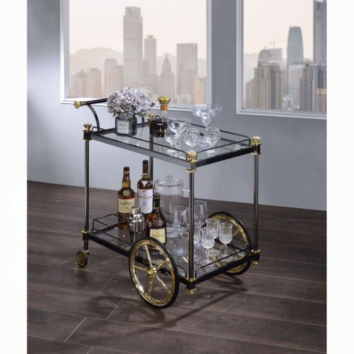 Acme Cyrus Clear Glass & Black/Gold Serving Cart - Image 3