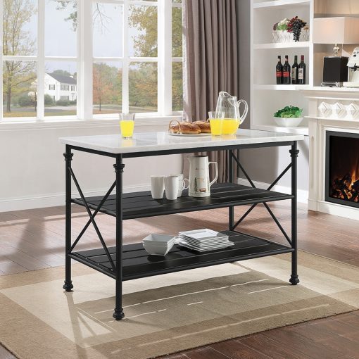 Acme Brahm White Marble Top & Gray Kitchen Island