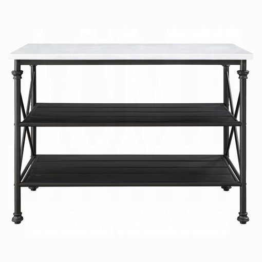 Acme Brahm White Marble Top & Gray Kitchen Island - Image 3