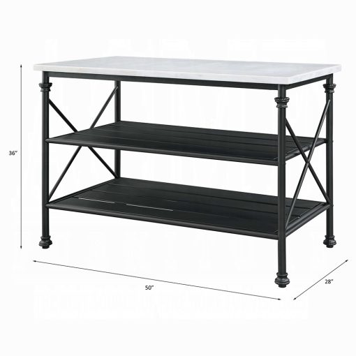 Acme Brahm White Marble Top & Gray Kitchen Island - Image 5