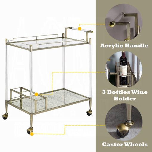 Acme Cirro Antique Mirror & Wire Brass Serving Cart - Image 3