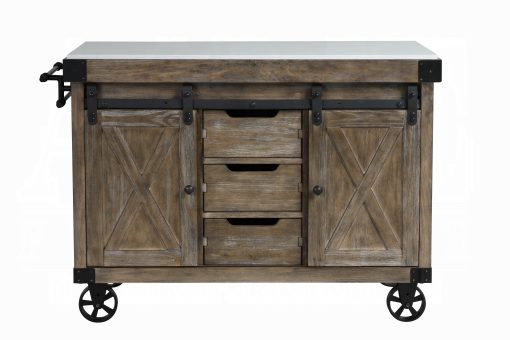 Acme Alforvott Marble Top & Weathered Gray Kitchen Island - Image 3