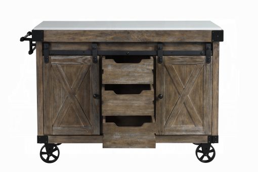 Acme Alforvott Marble Top & Weathered Gray Kitchen Island - Image 5