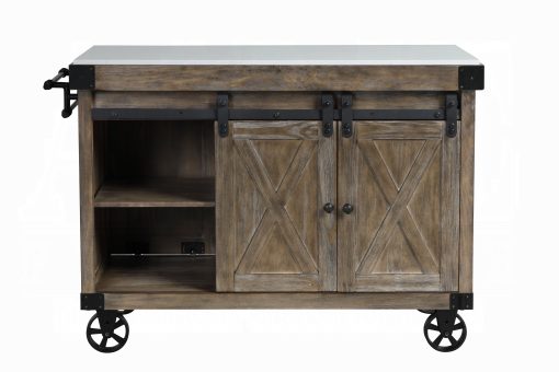 Acme Alforvott Marble Top & Weathered Gray Kitchen Island - Image 6