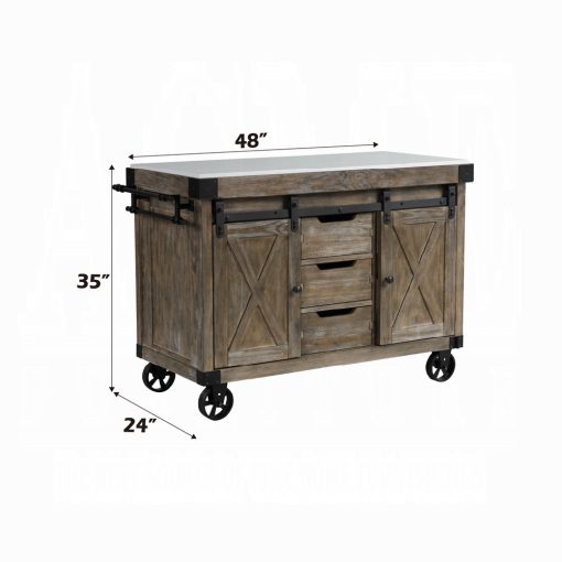 Acme Alforvott Marble Top & Weathered Gray Kitchen Island - Image 7